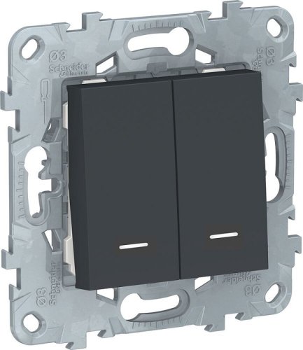 Выключатель с подсветкой без рамки Schneider Electric Unica New 2-кл. антрацит фото Выключатель с подсветкой без рамки Schneider Electric Unica New 2-кл. антрацит картинка